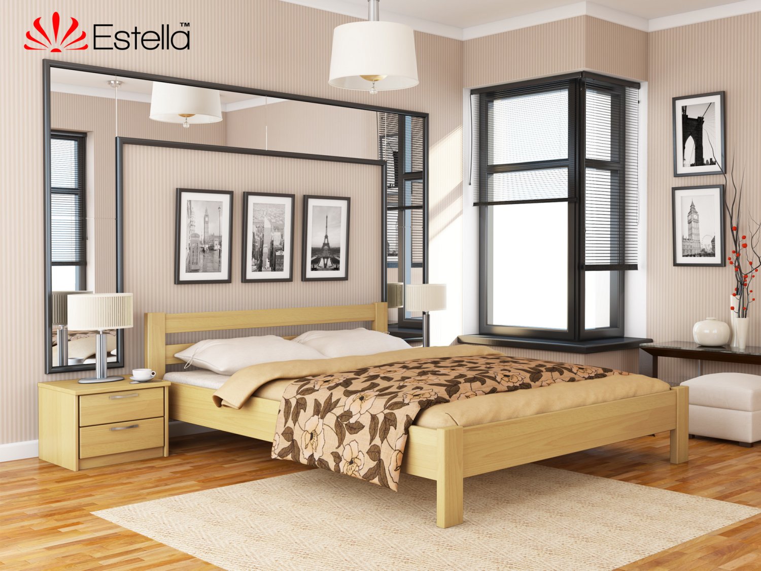 

Кровать двуспальная Рената Estella 140х200 102 - бук Масив 2Л4