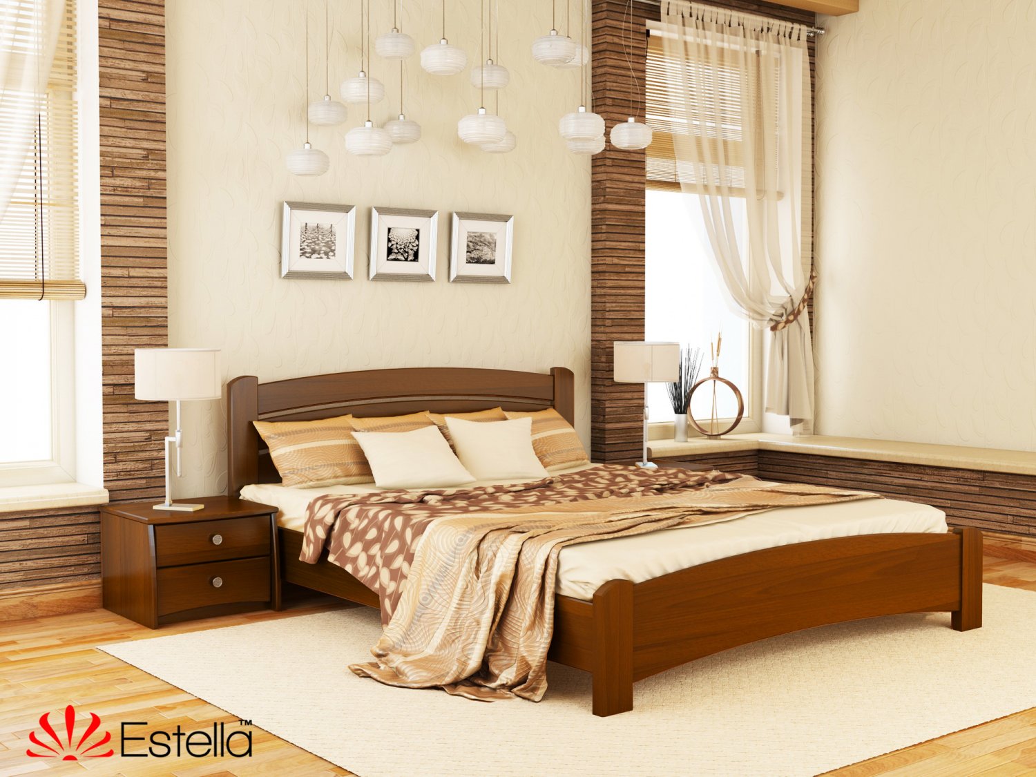 

Кровать двуспальная Венеция Люкс Estella 160х200 103 - светлый орех Масив 2Л4
