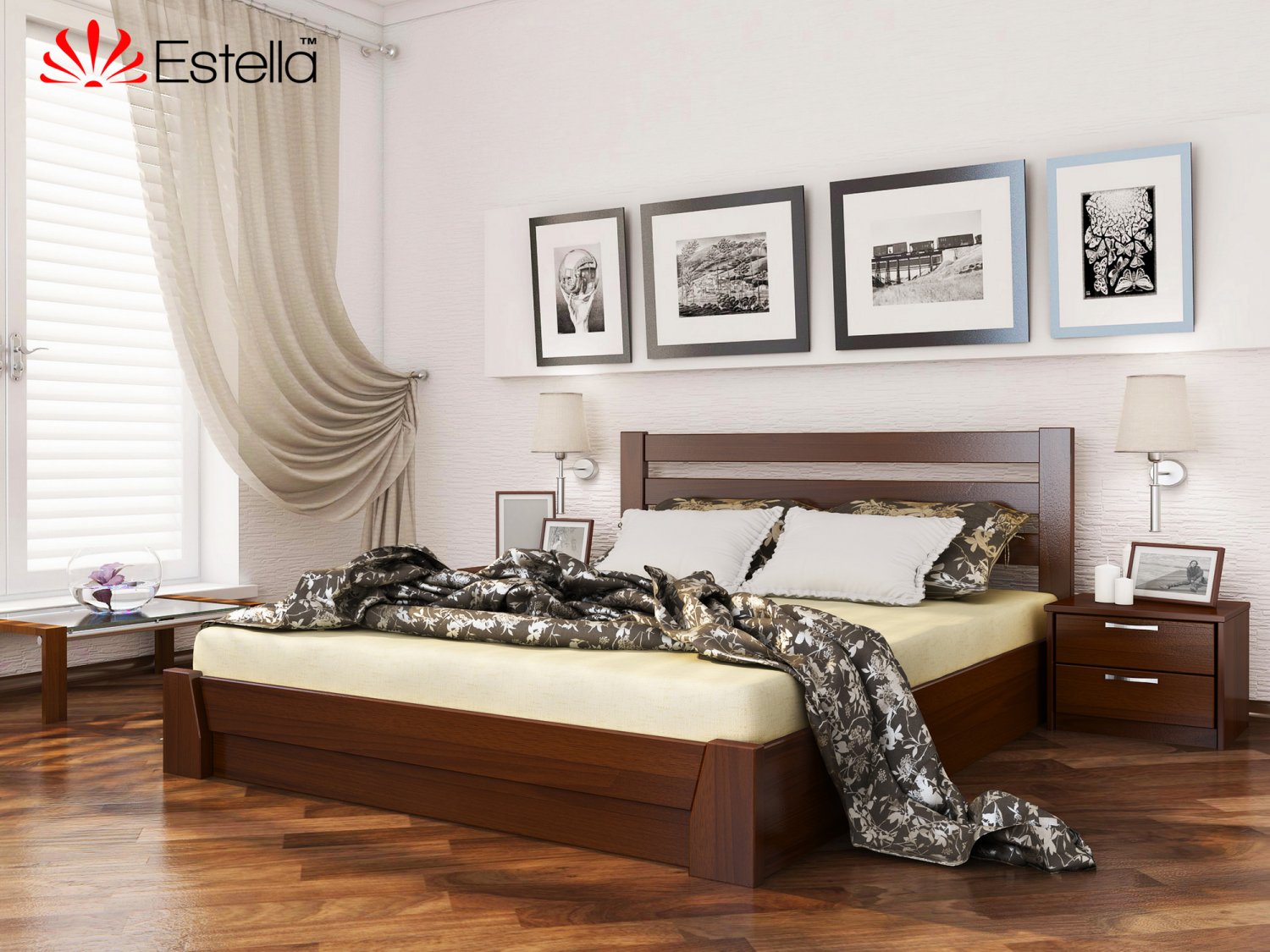 

Кровать двуспальная Селена Estella 160х190 108 - каштан Масив 2Л4