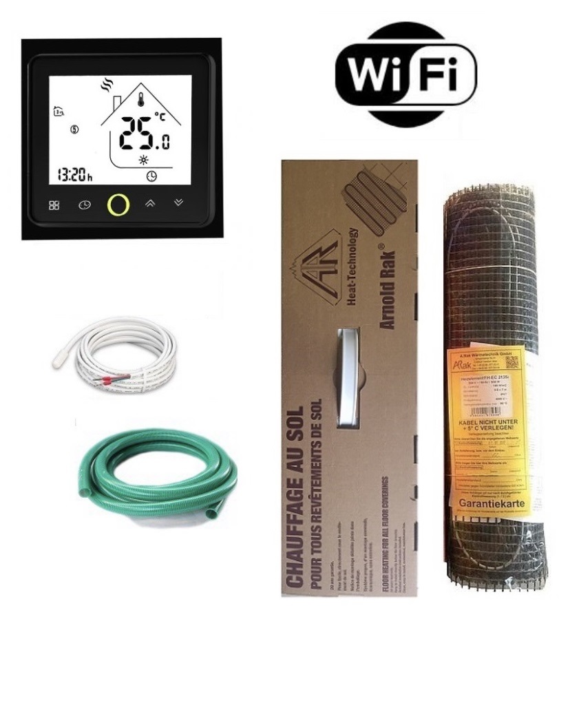 

Теплый пол Arnold Rak нагревательный двухжильный мат FH-ЕС 180 630Вт 3.5 м² с WI-FI Black терморегулятором