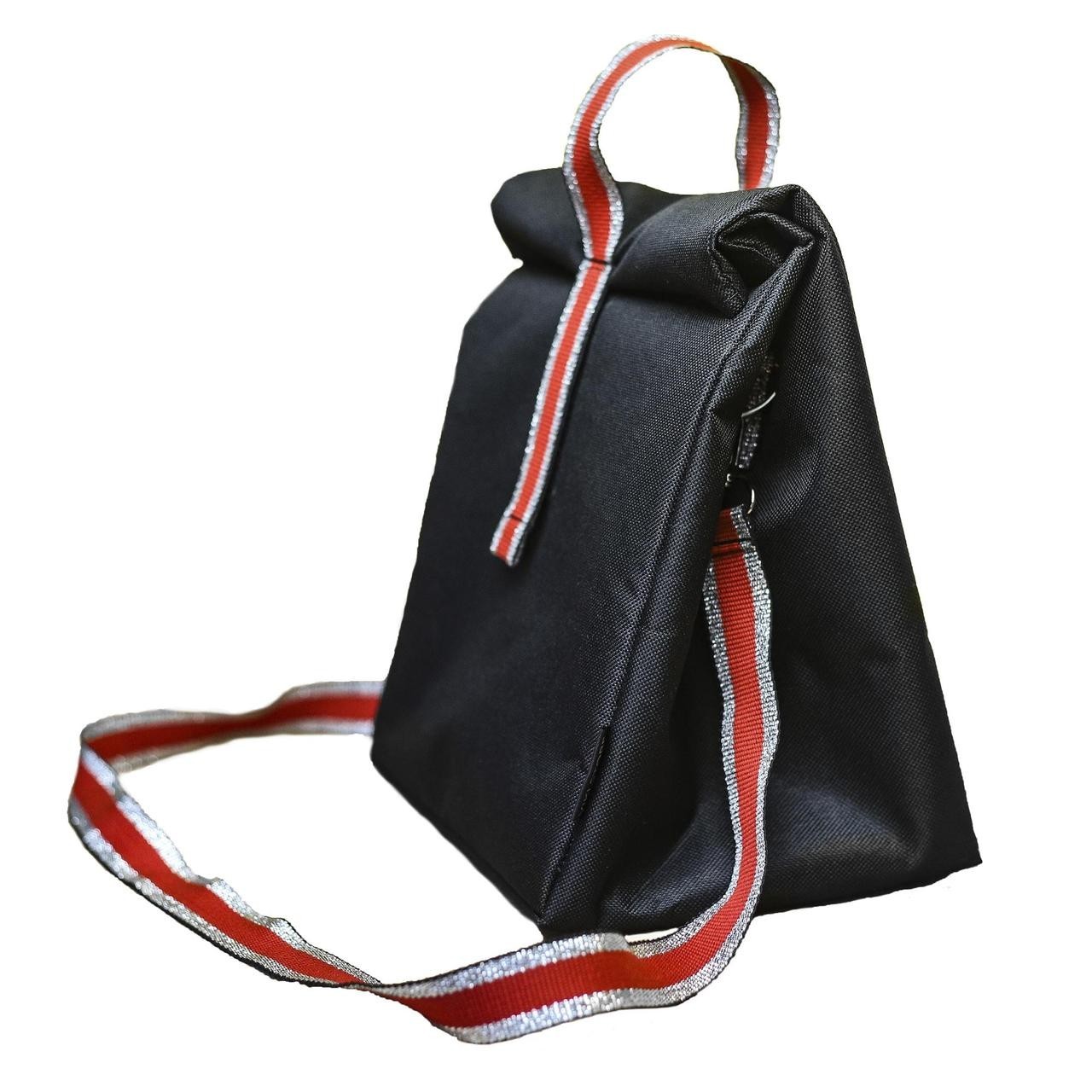 

Термосумка ланч бег lunch bag Ролтоп черный с декоративным ремнем