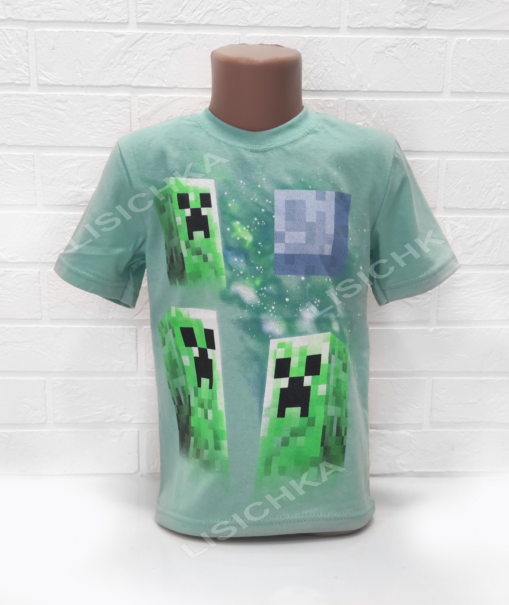 

Футболка Foxstyle Майнкрафт Крипер, всем фанатам игры Minecraft, 134-140см, светло-зеленая