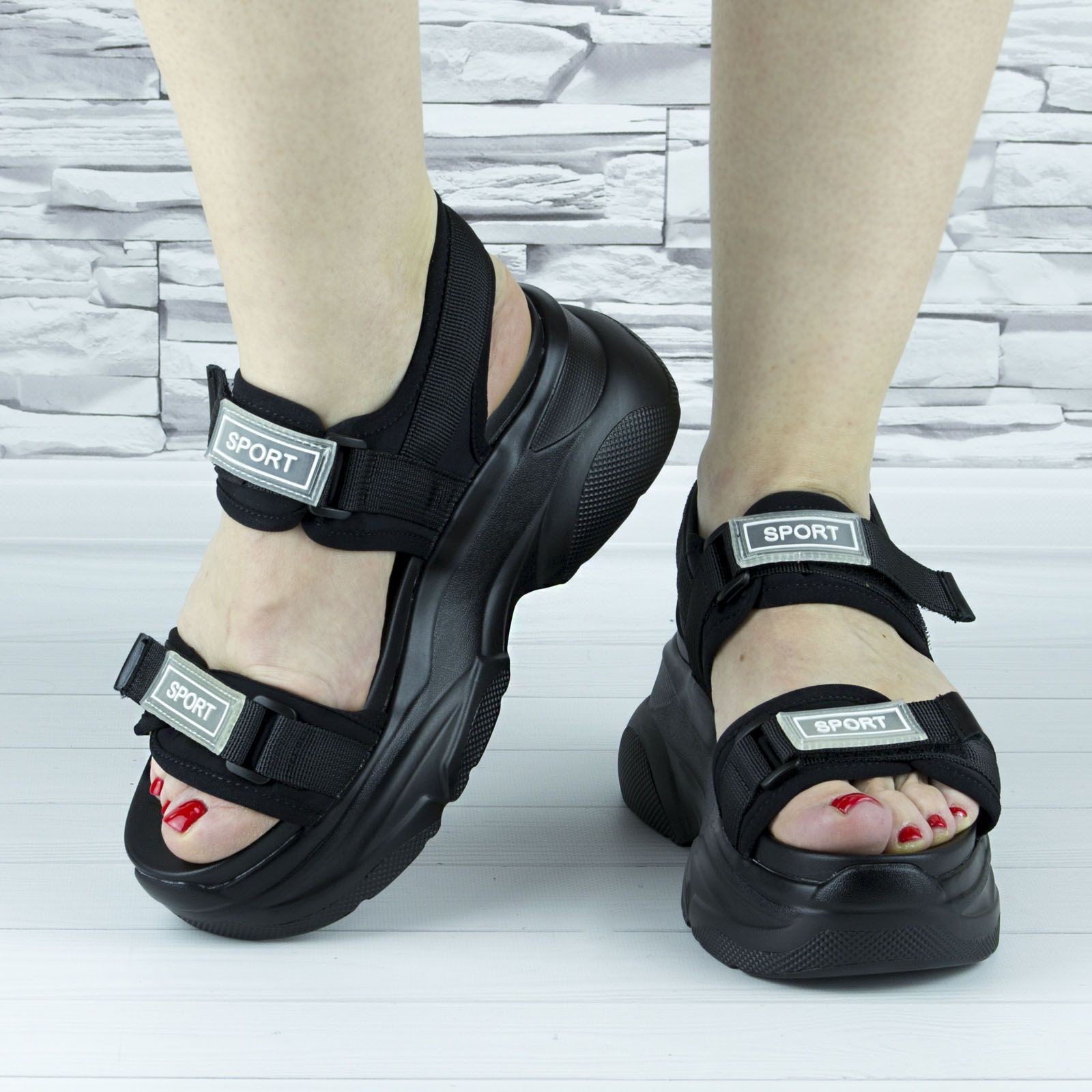 

Босоножки женские Violeta 165-7 black черные спортивные стильные на платформе на липучках 40р (25,5 см) b-630