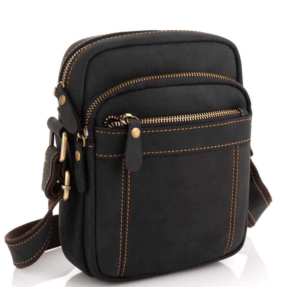 

Мужская сумка на плечо черная кожаная Tiding Bag t0036A