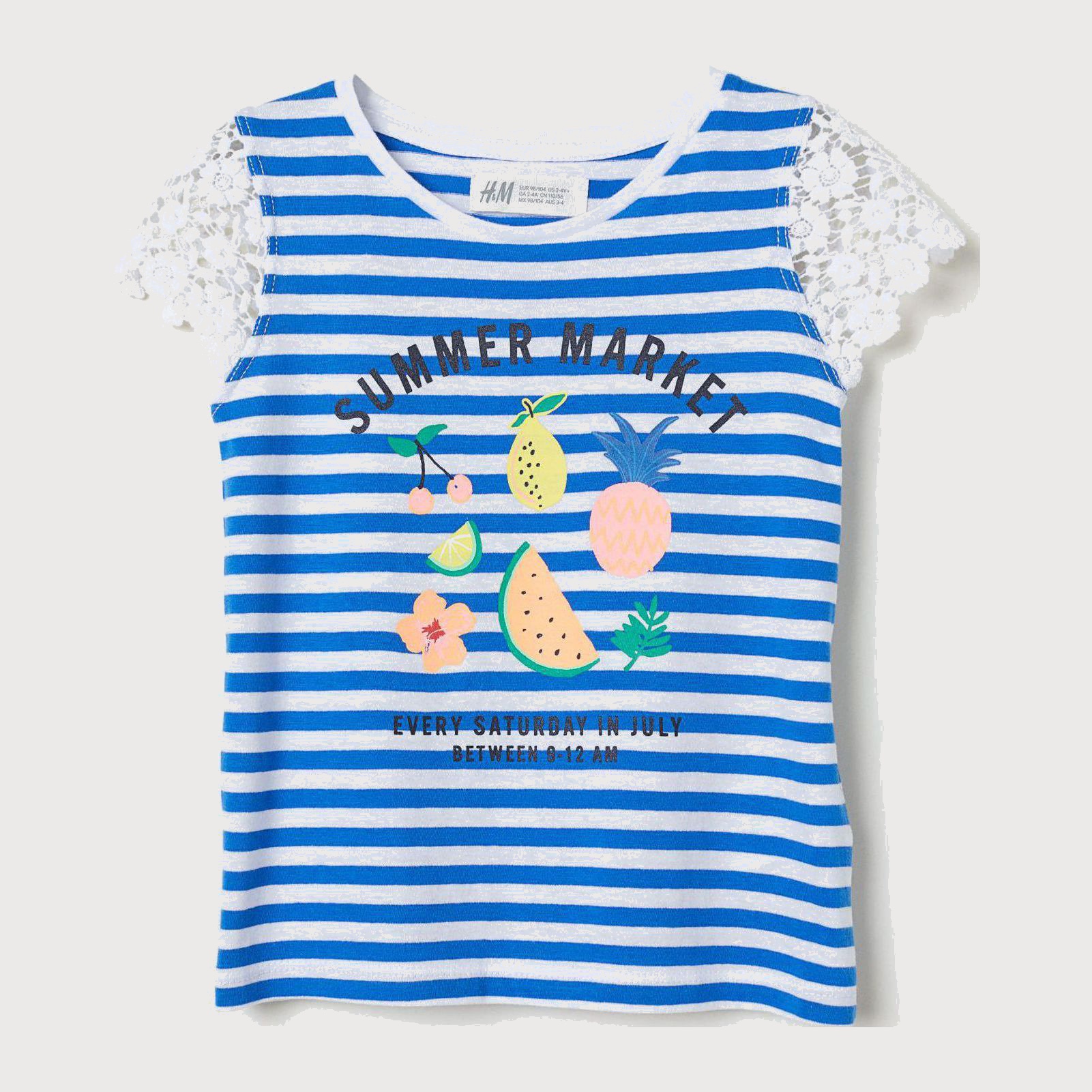 

Футболка H&M 6146347-ADLS 110-116 см Белая в синюю полоску в цветные узоры