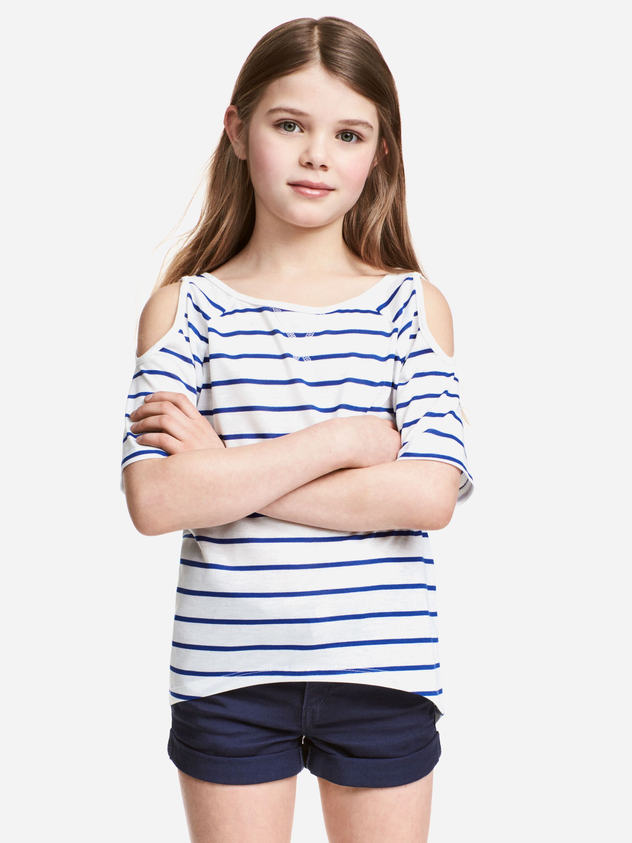 

Футболка H&M 4777185-ACSF 134-140 см Белая в синюю полоску