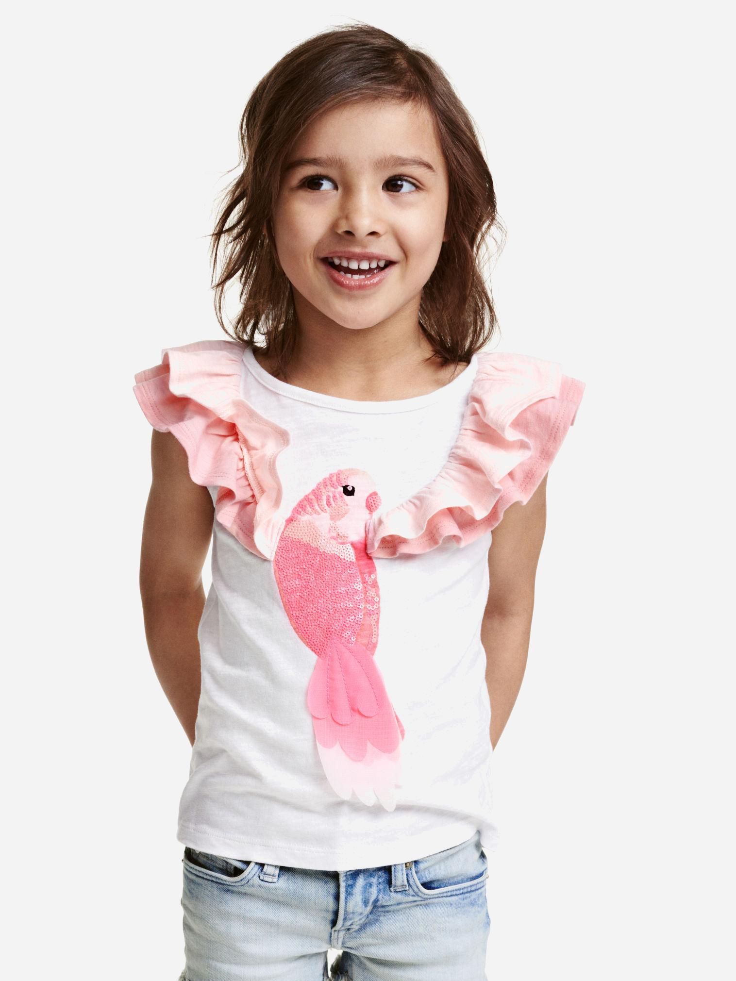 

Майка H&M 4034064-ABYF 122-128 см Белый/Розовый с принтом