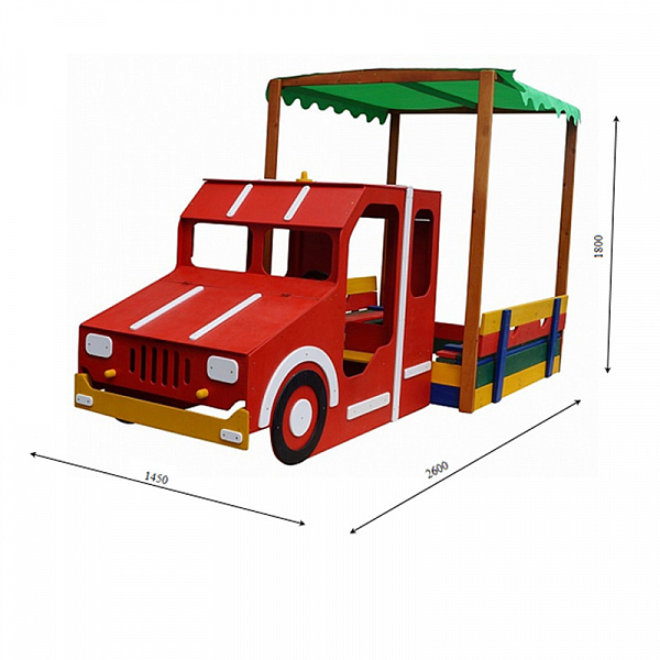 

Детская Деревянная Песочница Пожарная Машина с тентовой крышей и крышкой для улицы и дачи 260х145х180 см