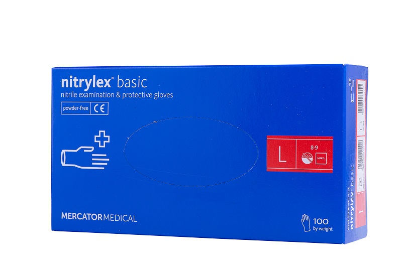 

Перчатки нитриловые MERCATOR MEDICAL Nitrylex Basic неопудренные синие размер L (100 шт)