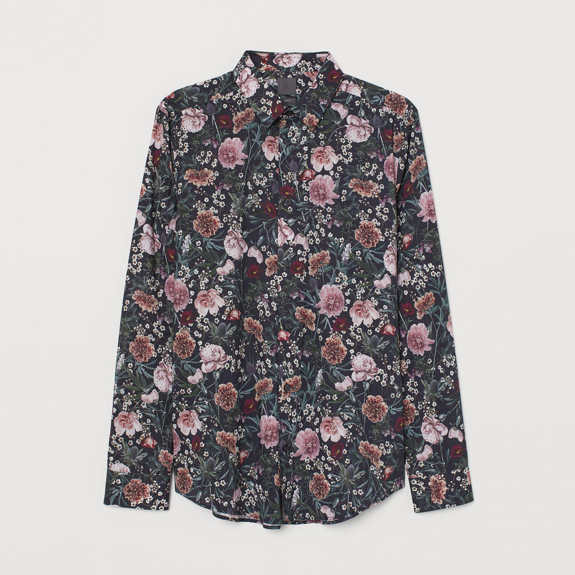 

Рубашка H&M 7392170-AEPW M Черная в цветные узоры