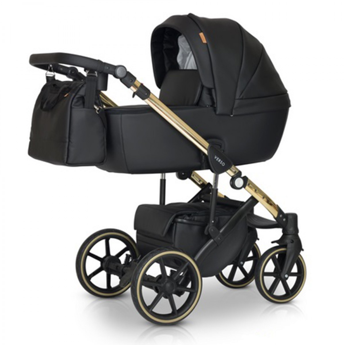 

Коляска детская универсальная 2 в 1 Verdi Verso Gold с дождевиком и сумкой + москитная сетка и подстаканник Черный