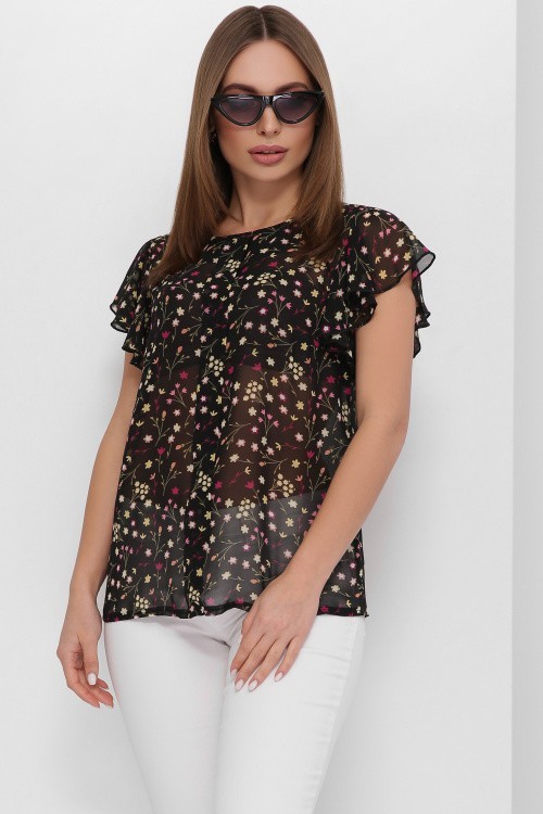 

Женская блуза MarSe 1883 50 Черный с цветочным принтом