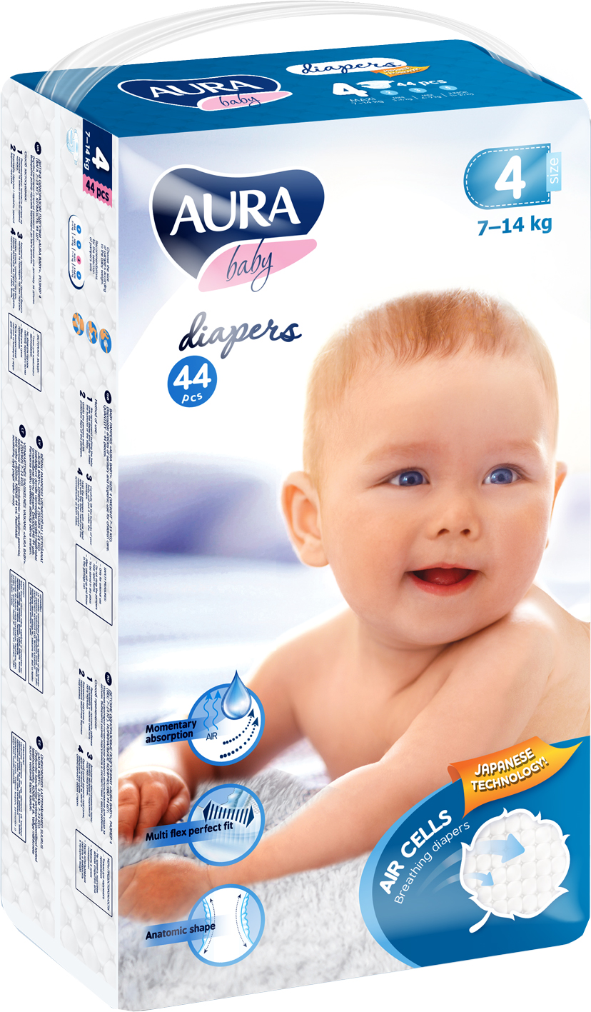 

Подгузники одноразовые для детей AURA baby 4 7-14 кг 44 шт (4752171003309)