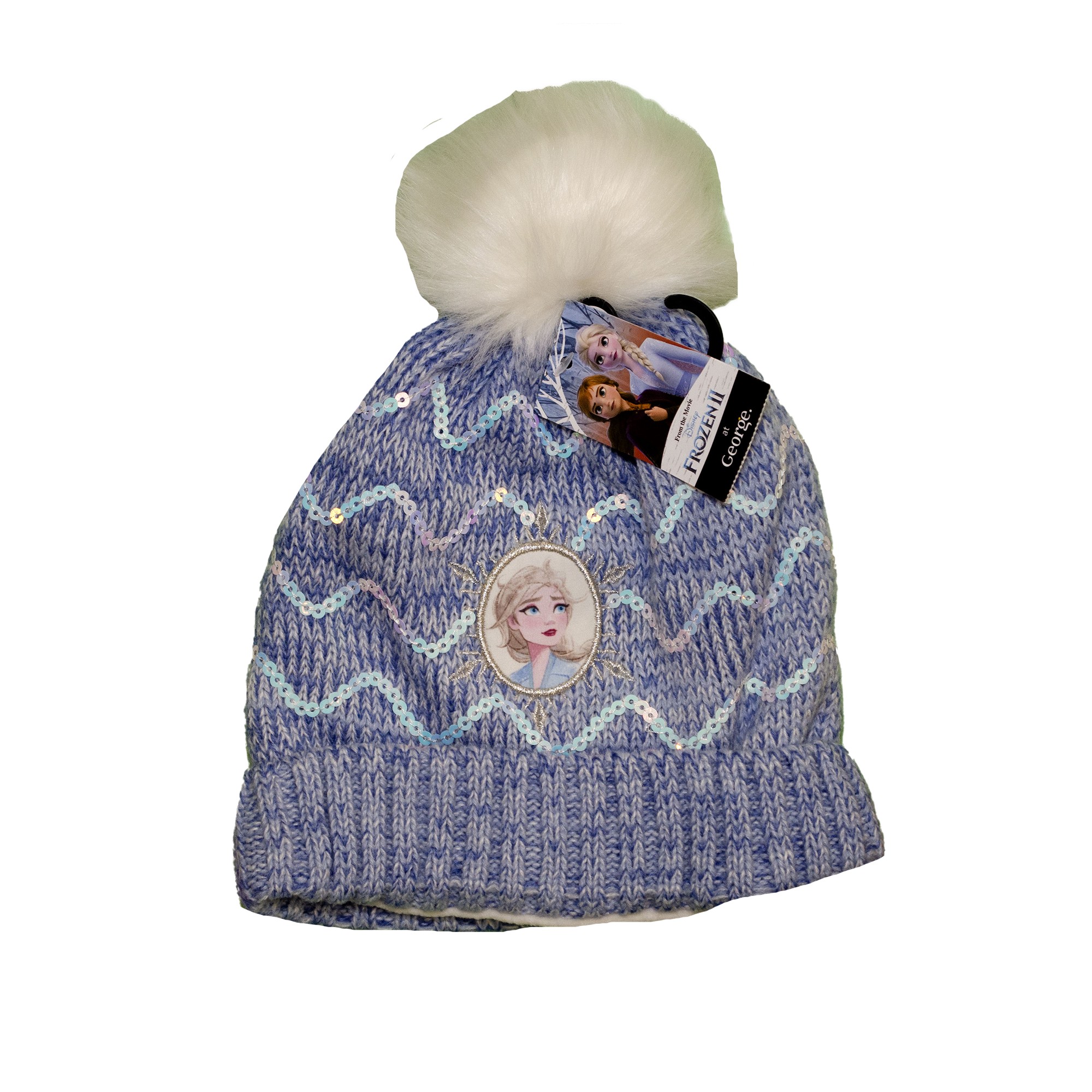 

Детская шапка ( 1 шт ) George Холодное сердце голубого цвета с пайетками и белым помпоном 8-12 лет (64-68 см) 1668