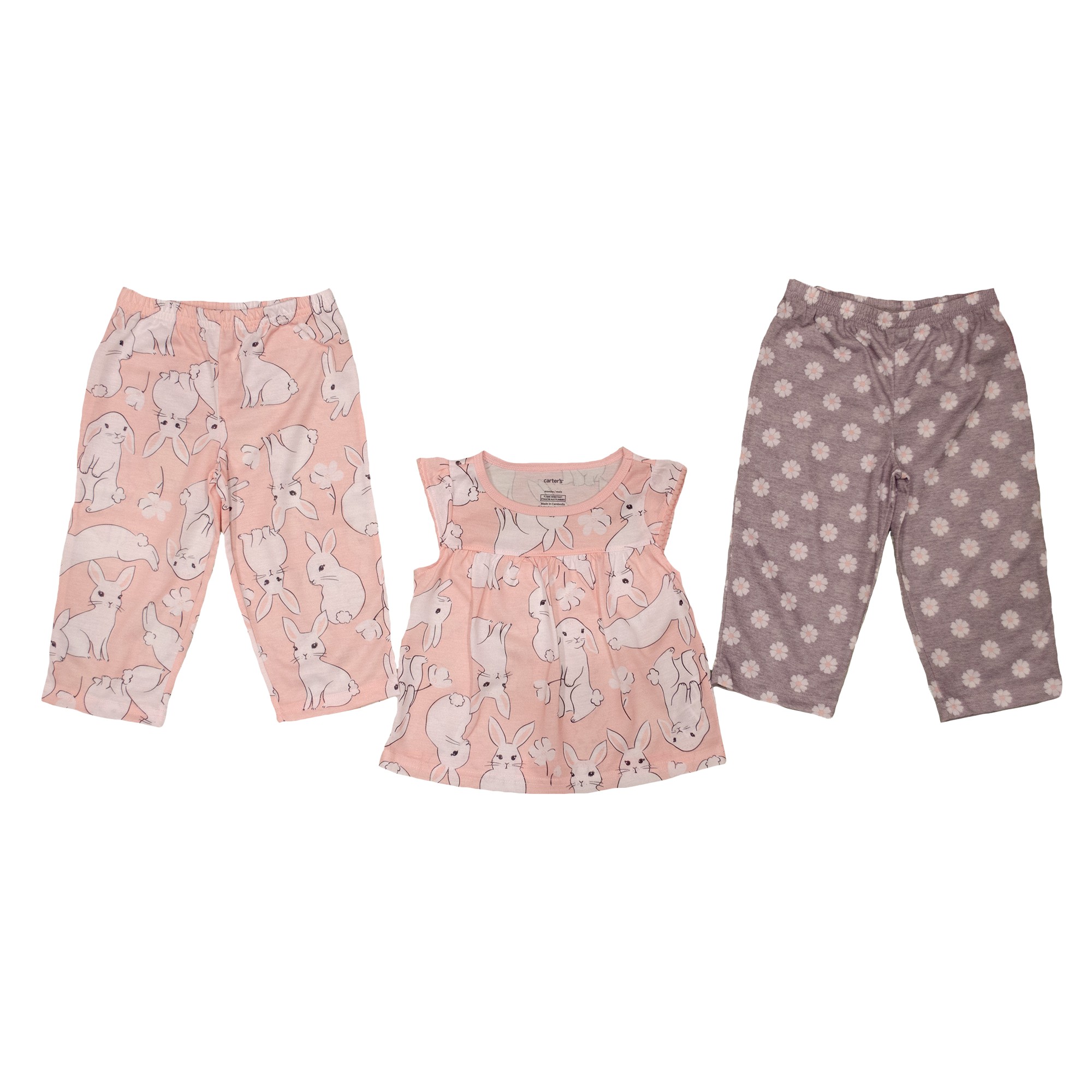 

Пижама для девочки (1 шт) Carter's розовая в зайцах майка и бриджи и серые в ромашках бриджи 1.5 года (76-81см) 11,1-12,5кг 1437