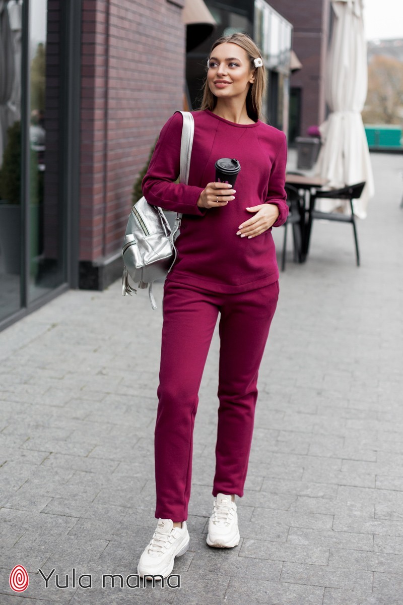 

Теплый спортивный костюм для беременных и кормящих Юла Мама Halle  вишневый (ST-49.071, Теплый спортивный костюм для беременных и кормящих Юла Мама Halle M вишневый (ST-49.071)