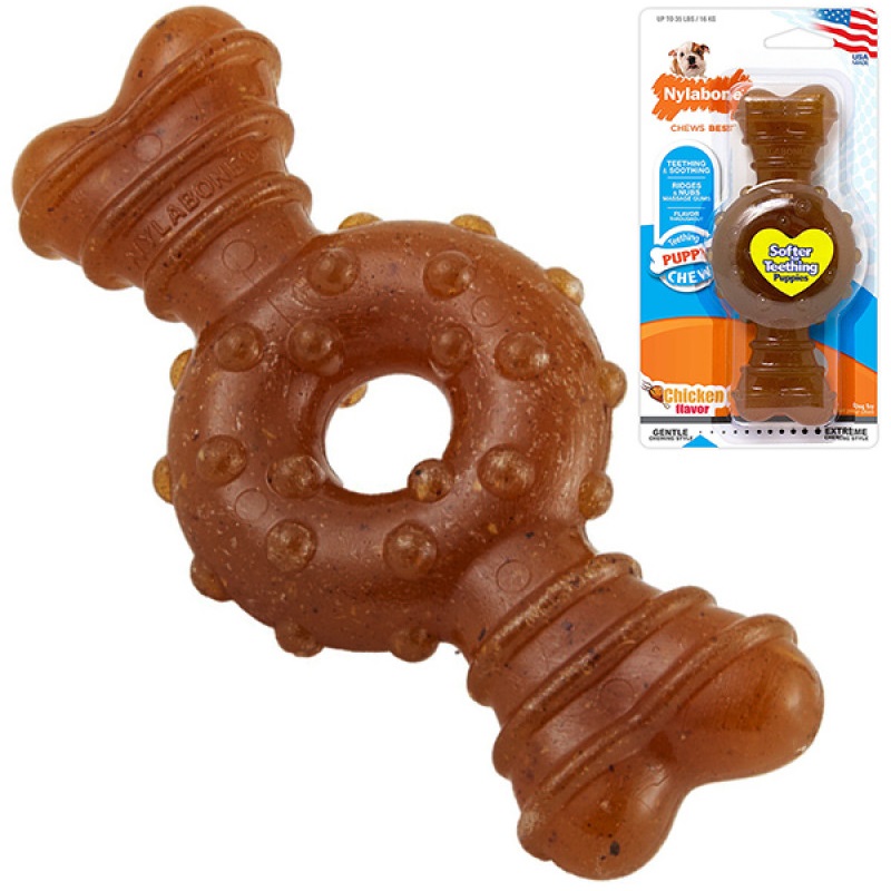 

Игрушка жевательная для собак с ароматом курицы Nylabone Puppy Chew Ring Bone M до 16 кг