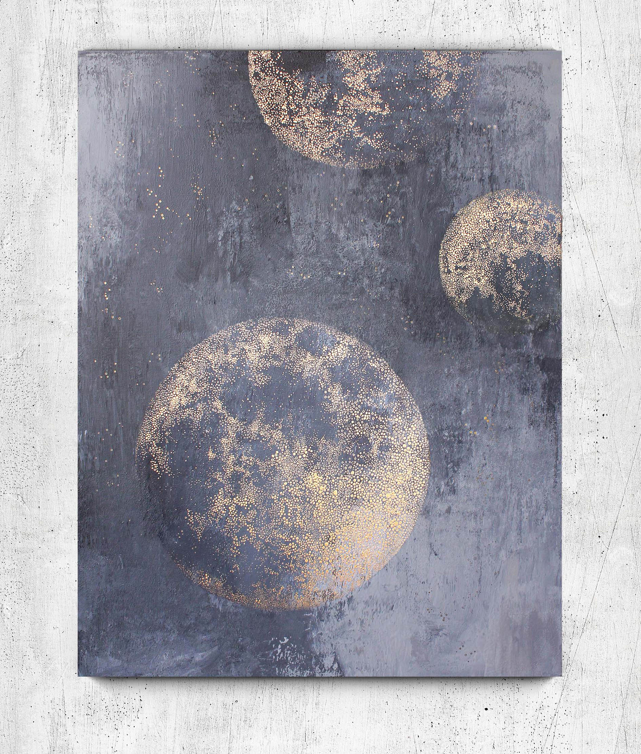 

Картина абстракция акриловыми красками на холсте Mati Golden Planets Ручной работы 80х120 см (АА-162-Р 80-120)