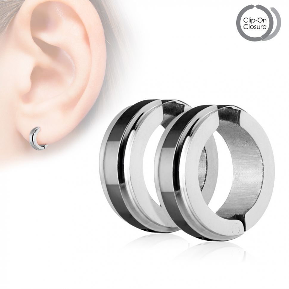 

Стальные серьги клипсы Spikes SFE-13524 с цветной полосой (Цвет: черный)