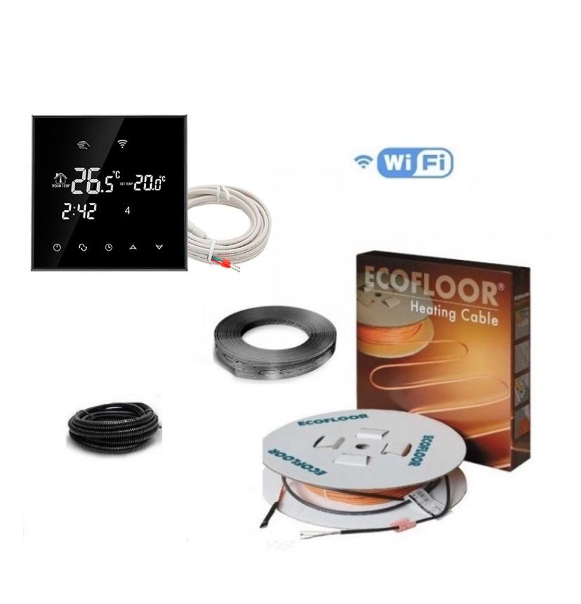 

Тепла підлога Fenix ​​двожильний кабель ADSV 18/160 Вт 8.5 м /0.8 - 1.1м²/ в комплекті з програмованим сенсорним WI-FI Black терморегулятором