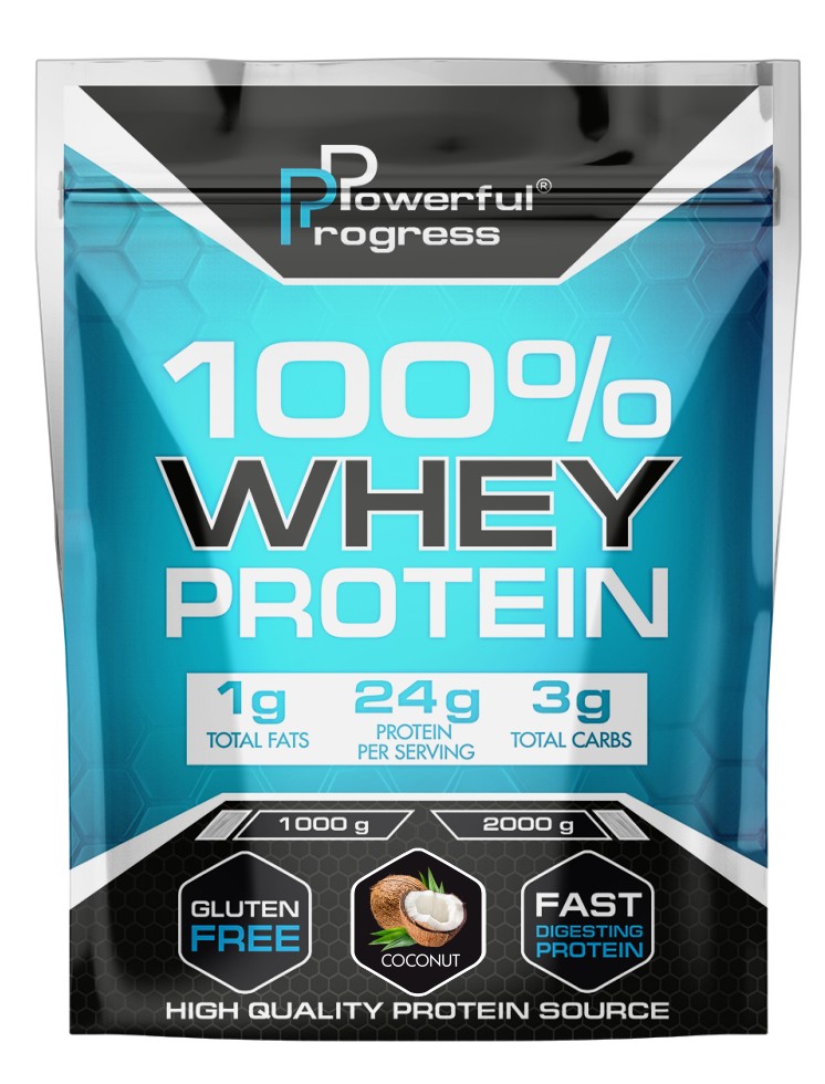 

Протеин сывороточный Вей растворимый белок Powerful Progress Whey Protein 100% Instant 1 кг кокос