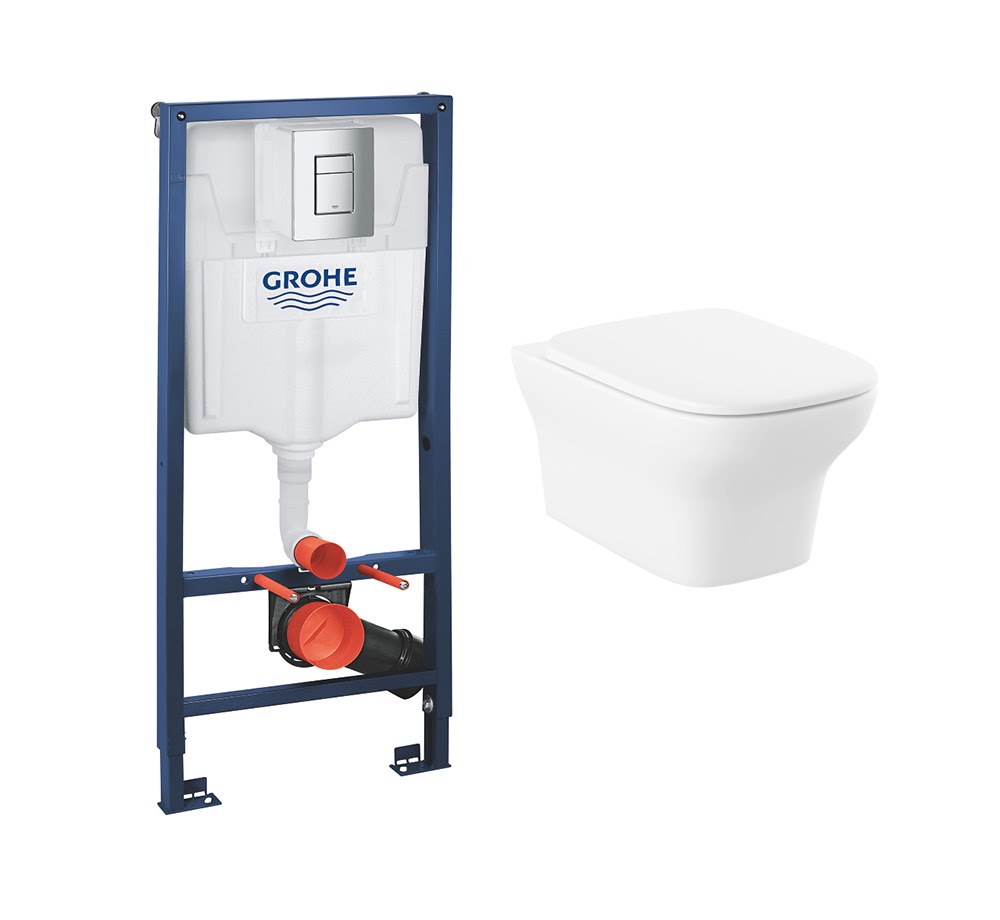 

Готовый набор подвесного унитаза: инсталляция Grohe с кнопкой смыва и безободковый подвесной унитаз Lavinia Boho Bristol