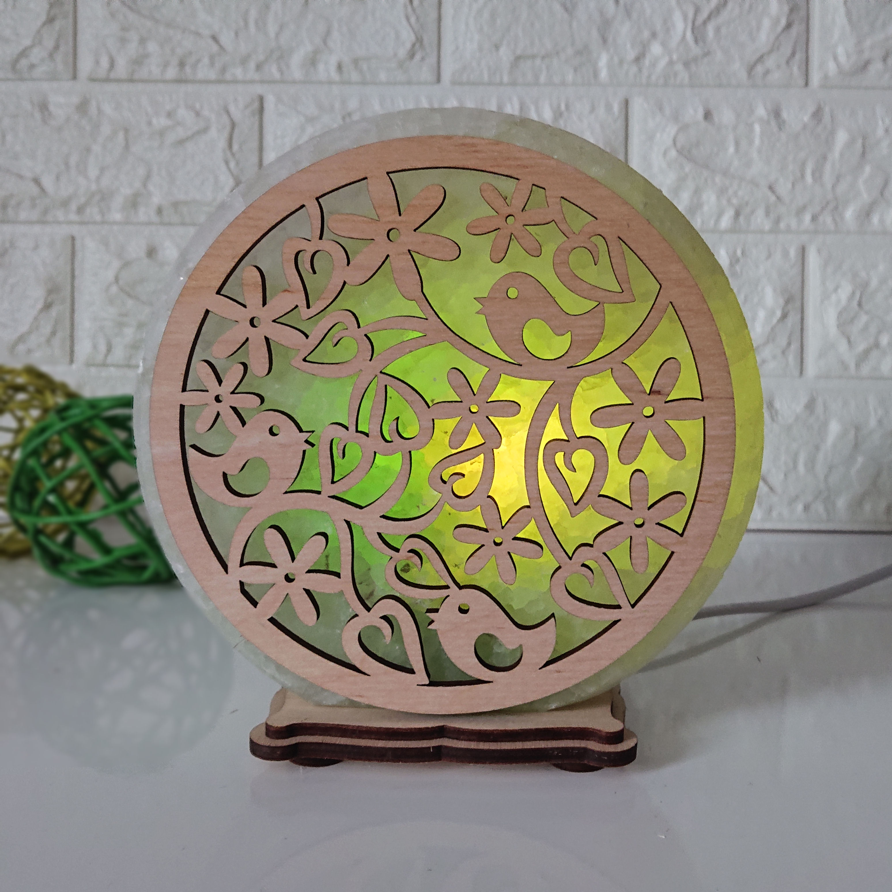 

Соляная лампа EcoDecorLamp круглый Птицы зелёный
