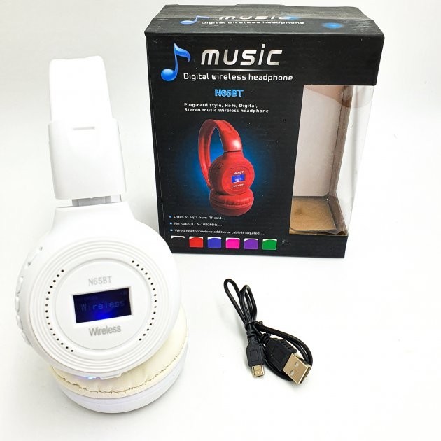 

Беспроводные наушники аккумуляторные UKC N65BT с LED дисплей MP3 плеером и радио белые