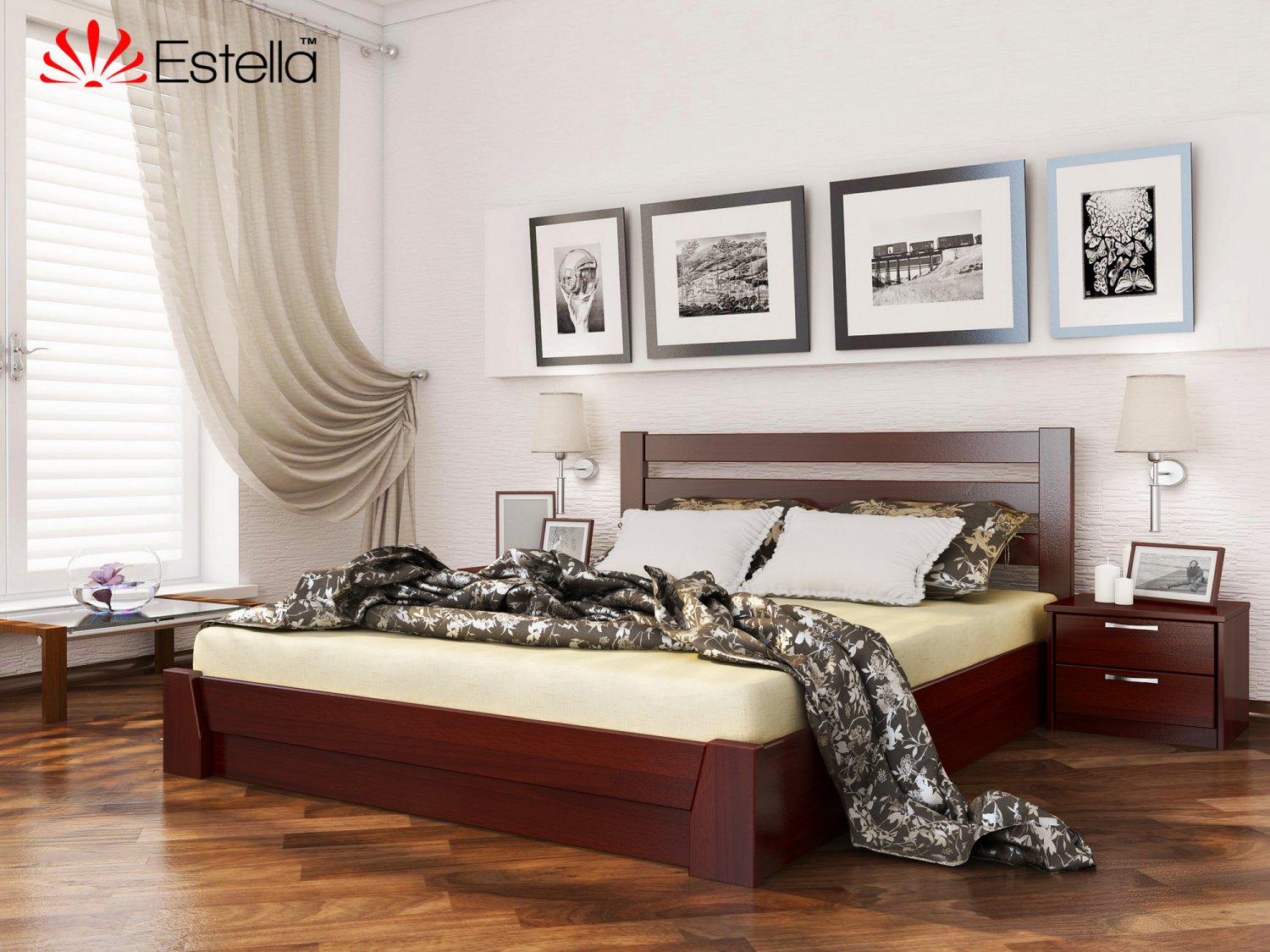 

Кровать двуспальная Селена Estella 120х190 104 - красное дерево Масив 2Л4