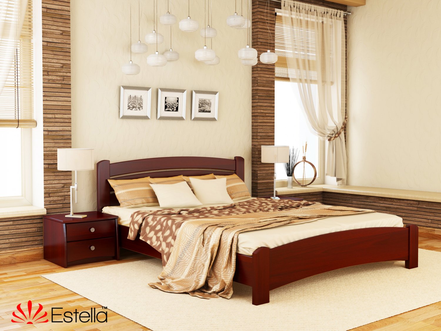 

Кровать двуспальная Венеция Люкс Estella 160х200 104 - красное дерево Масив 2Л4