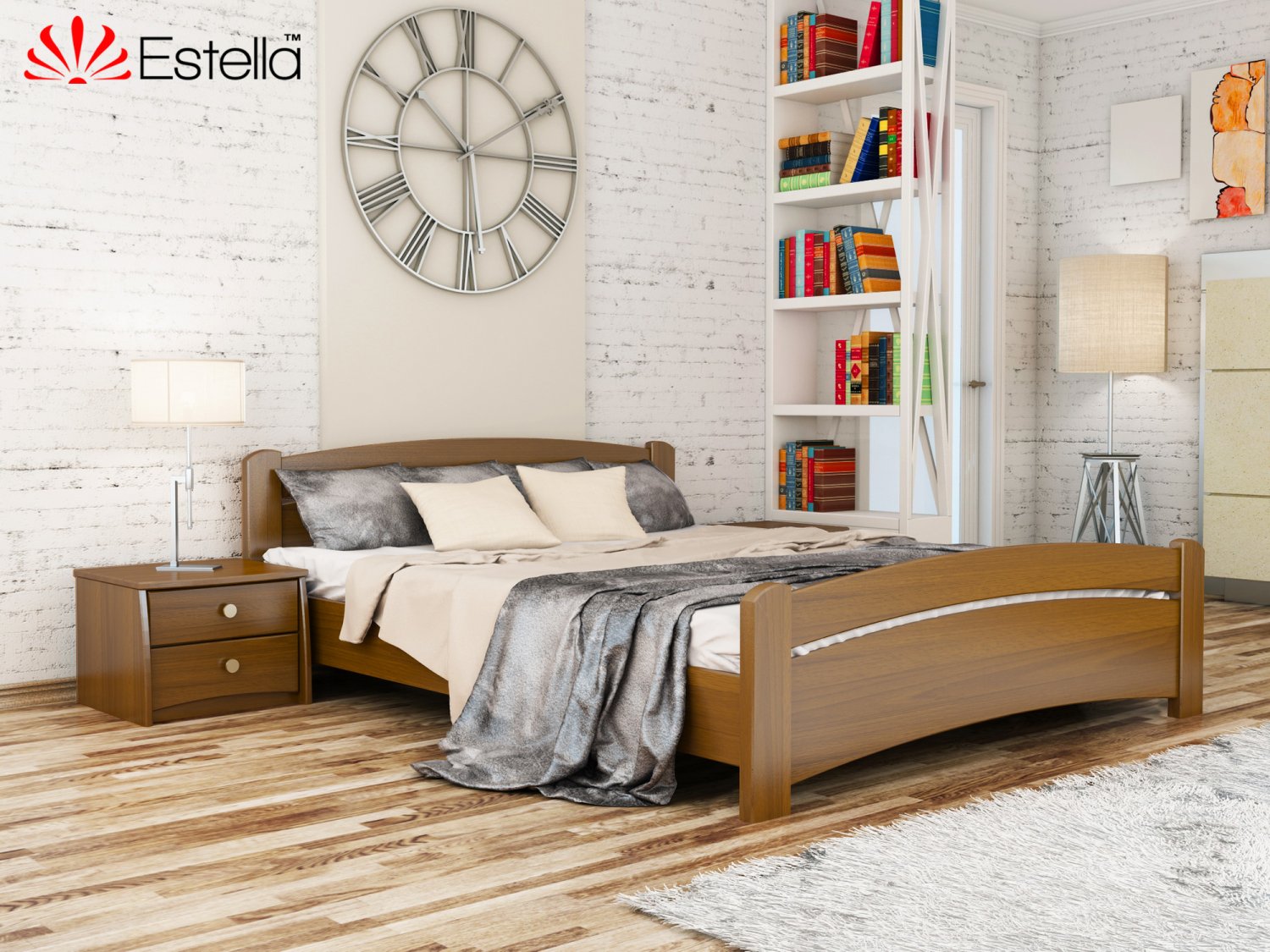

Кровать двуспальная Венеция Estella 160х200 103 - светлый орех Масив 2Л4