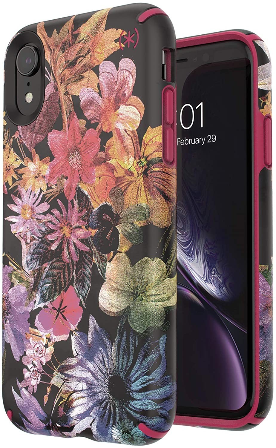 

Противоударный защитный чехол бампер Speck Products Presidio Inked iPhone XR DigitalFloral/Cerise Red