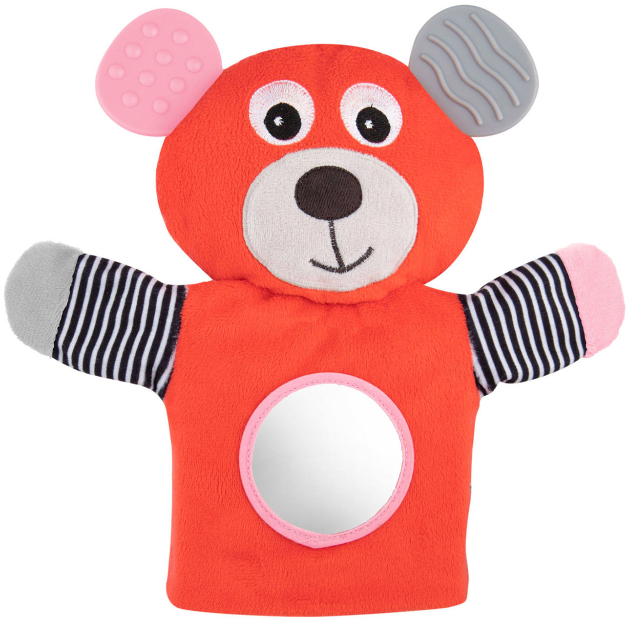 

Игрушка-варежка мягкая с прорезывателем Canpol Babies Bears Коралловая (68/076_cor)