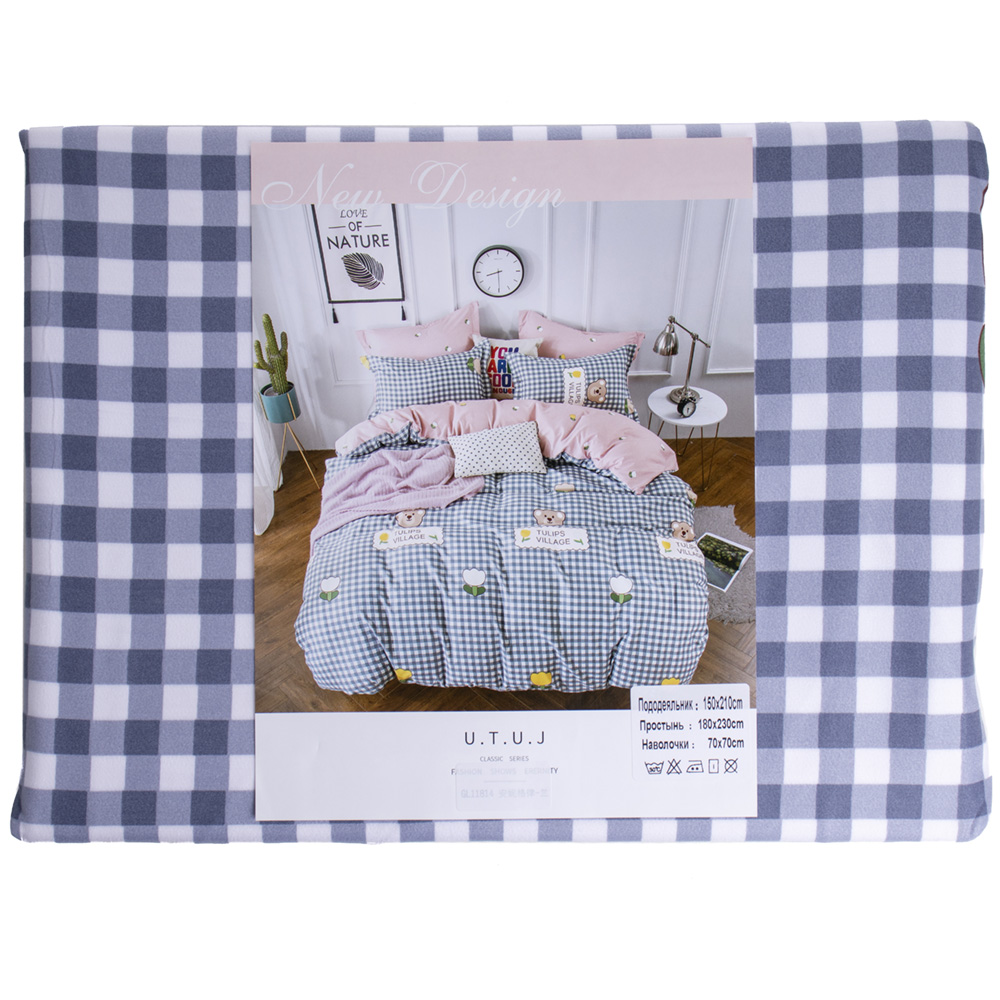 

Комплект детского постельного белья Koloco 150*210 голубая клетка/мишка и тюльпаны 06-78