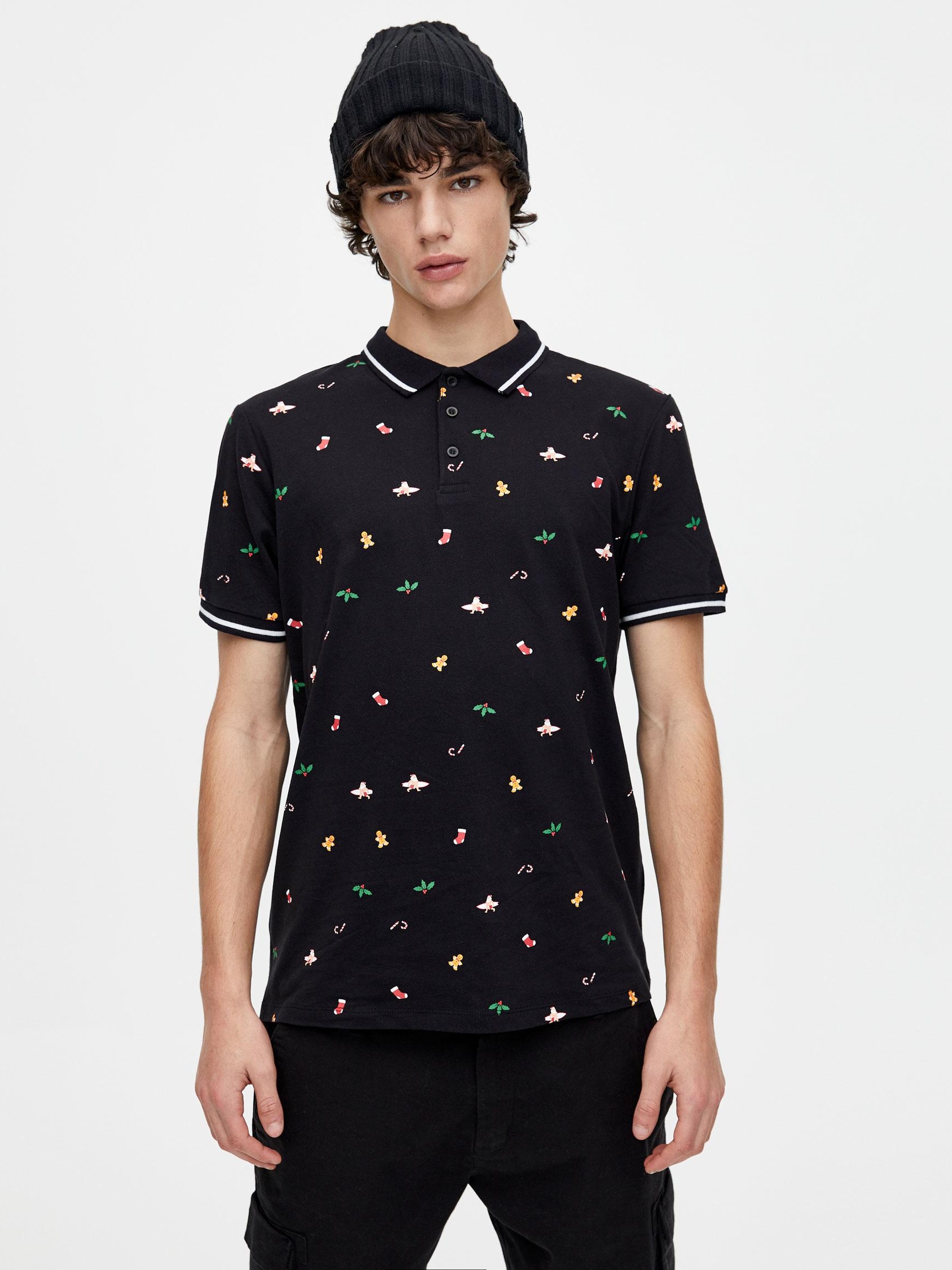 

Поло Pull & Bear 5200/501/800-AEPW L Черное в цветные узоры