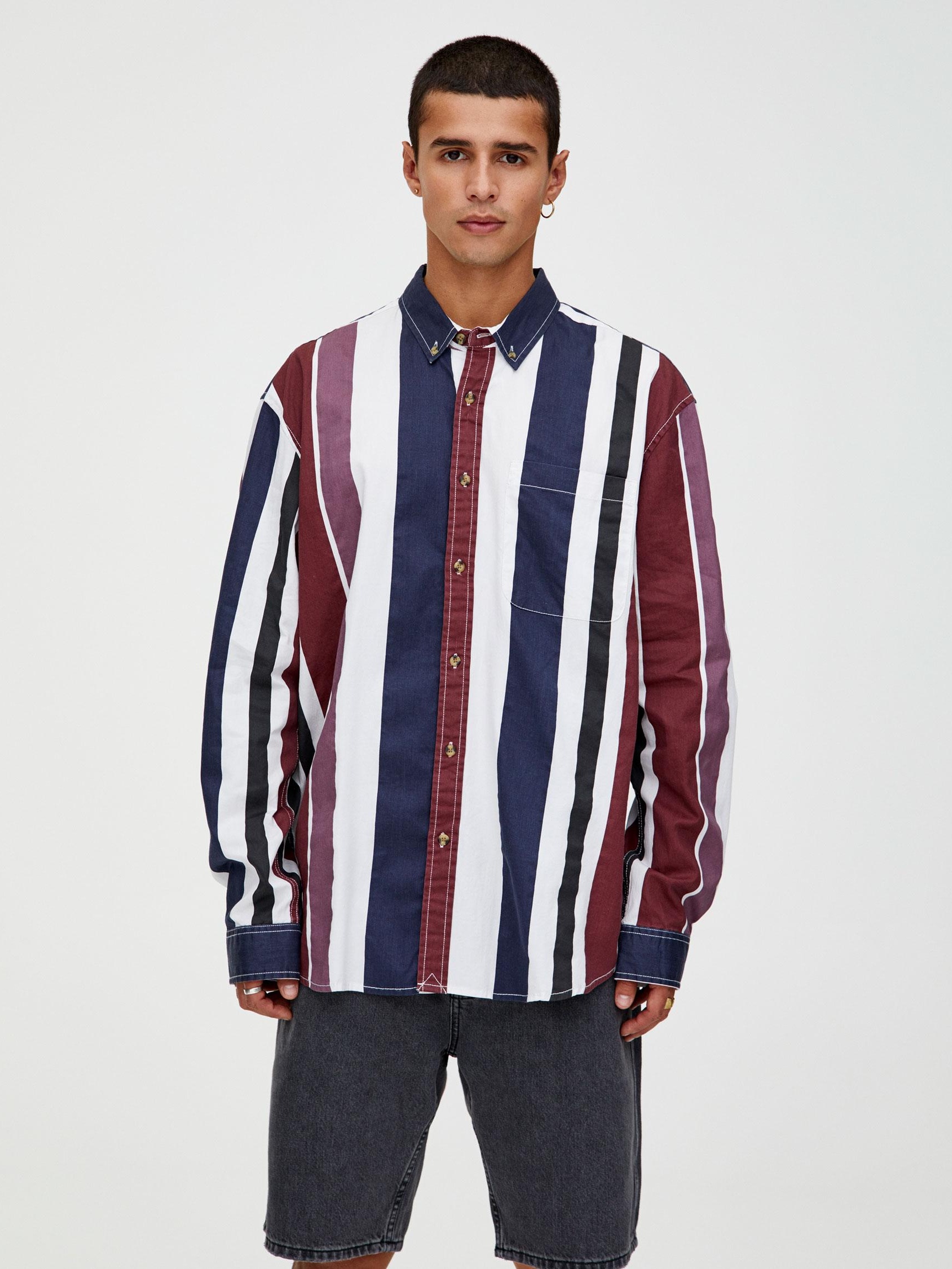 

Рубашка Pull & Bear 5470/527/606-AFAX XL Бордовая-белая-черная