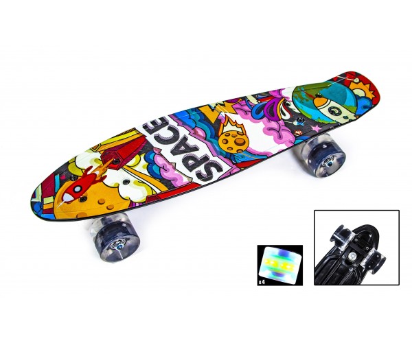 

Пенниборд с рисунком (Penny Board Print Light), Space со светящимися колесами