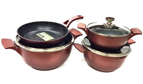 

Набор кастрюль с крышками и сковородкой с мраморным покрытием Benson BN-345 из 7 предметов Красный