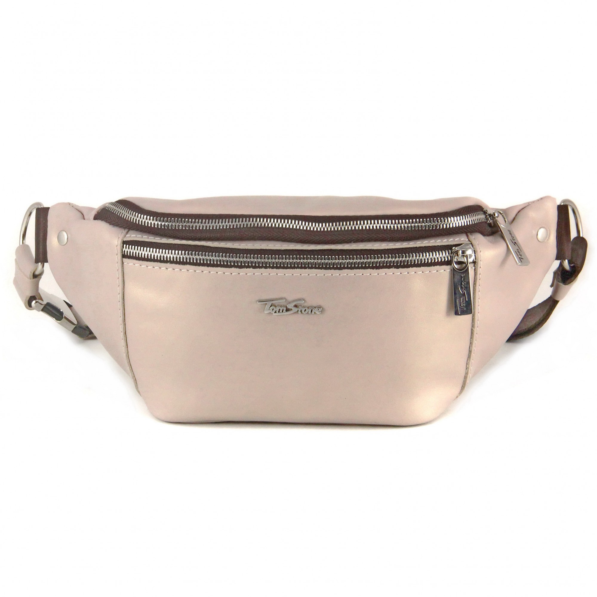 

Сумка на пояс кожаная женская (бананка) Tom Stone 122 В-P бежево-розовая