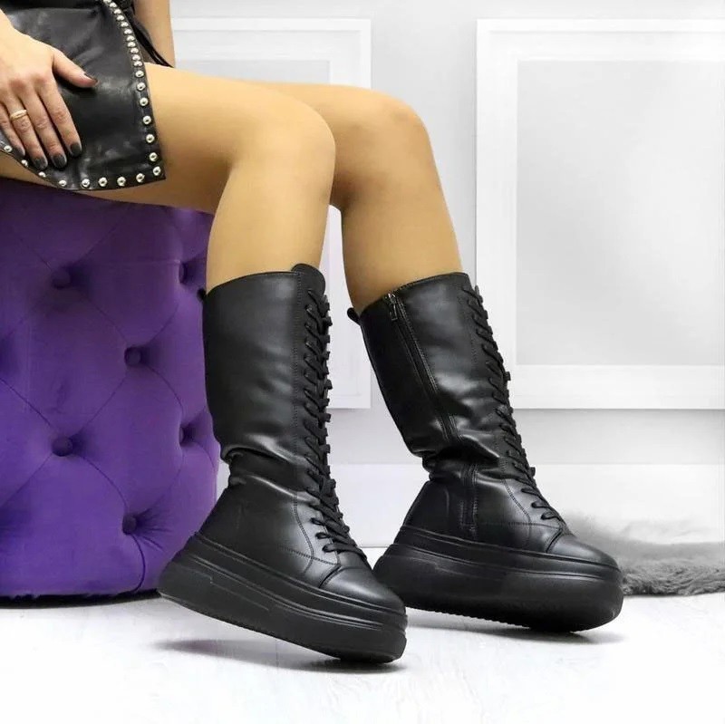 

Женские сапоги Violeta 166-63 black-2N зимние теплые с мехом на шнуровке и молнии черные эко кожа 39р. (25 см) b-466