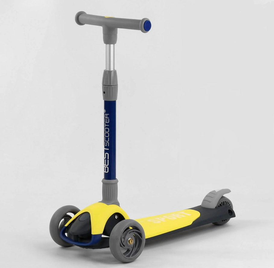 

Самокат трехколесный Best Scooter складной алюминиевый руль, 3 колеса PU со светом Black/Yellow (102033)