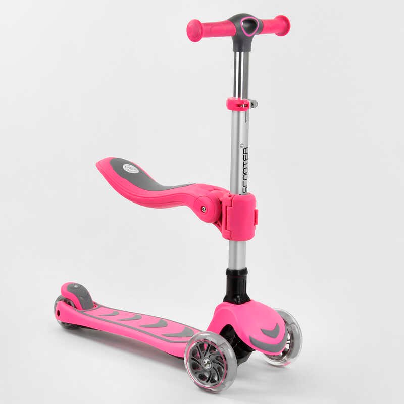 

Самокат трехколесный Best Scooter С СИДЕНИЕМ, складной алюминиевый руль, 4 колеса PU со светом Pink (99637)