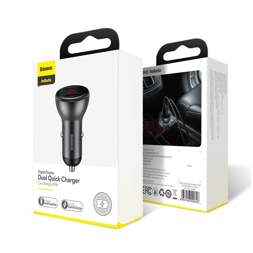 

Автомобильное зарядное Baseus Digital Display Dual SCP Quick Charge Car Charger 45W 5A c вольтметром