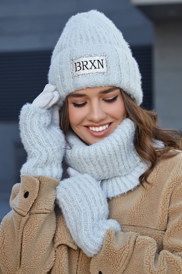 

Женский комплект на флисе BRXN (шапка, баф и перчатки) 4758-37 Брекстон светло серый