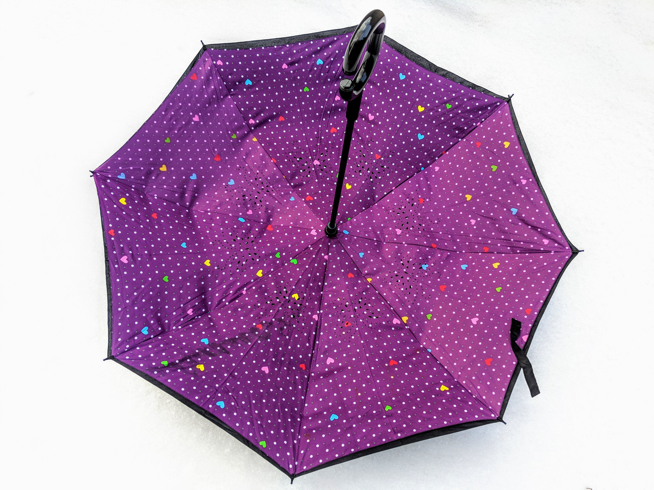 

Зонт наоборот Up-brella умный зонт-трость фиолетовый в горошек