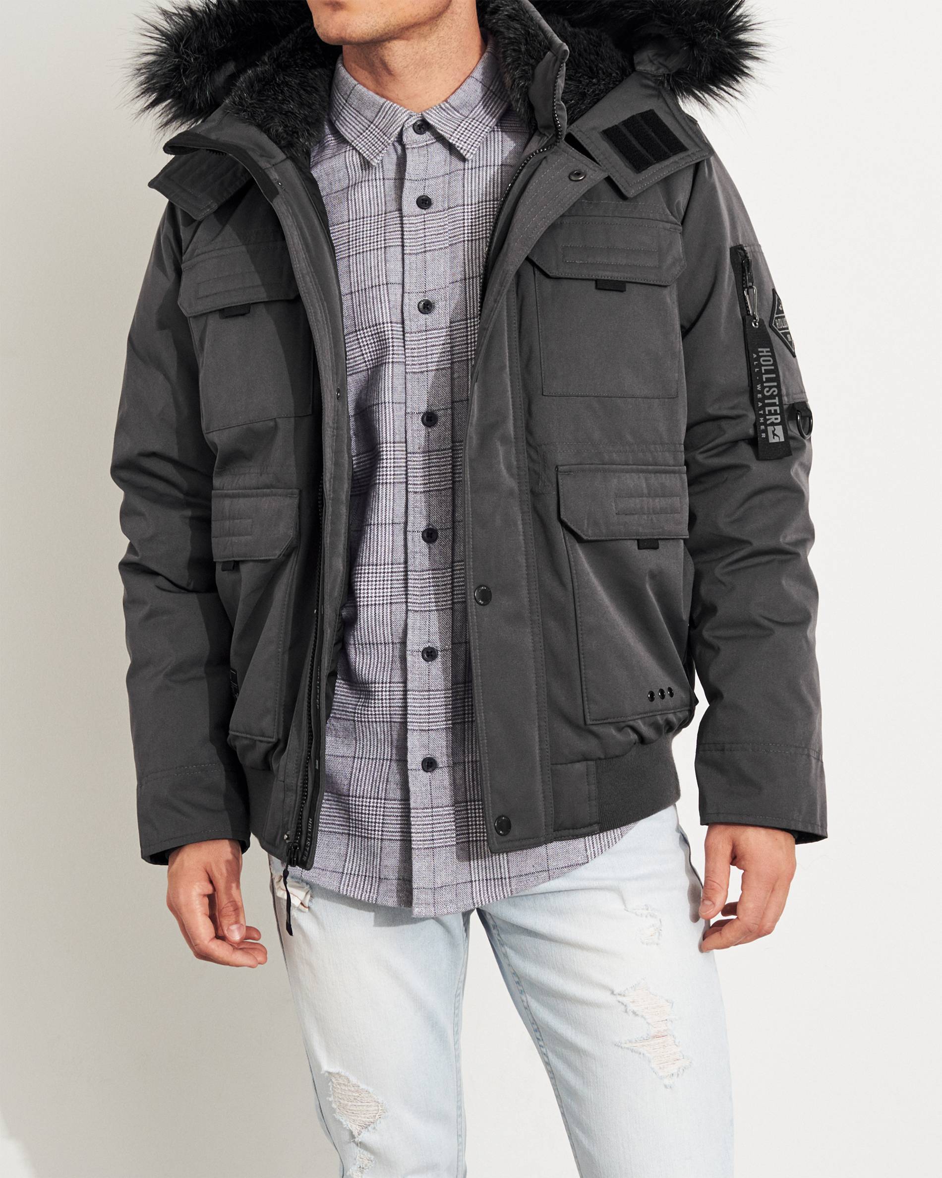 

Куртка зимняя - мужская куртка Hollister HC7119M XL Темно-серый
