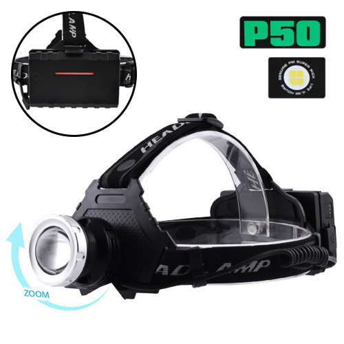

Налобный аккумуляторный фонарь Headlamp T50Pro-HP50 ЗУ MicroUSB P50 LED Zoom (t6186)