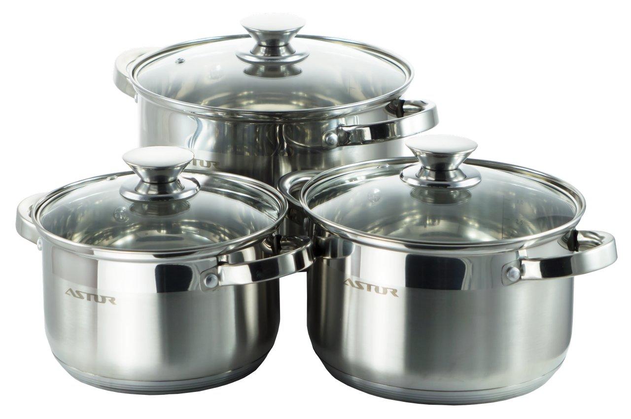 

Набор кастрюль Astor (2,5 л + 3,6 л + 4,7 л) Нержавеющая сталь (AST 1703)