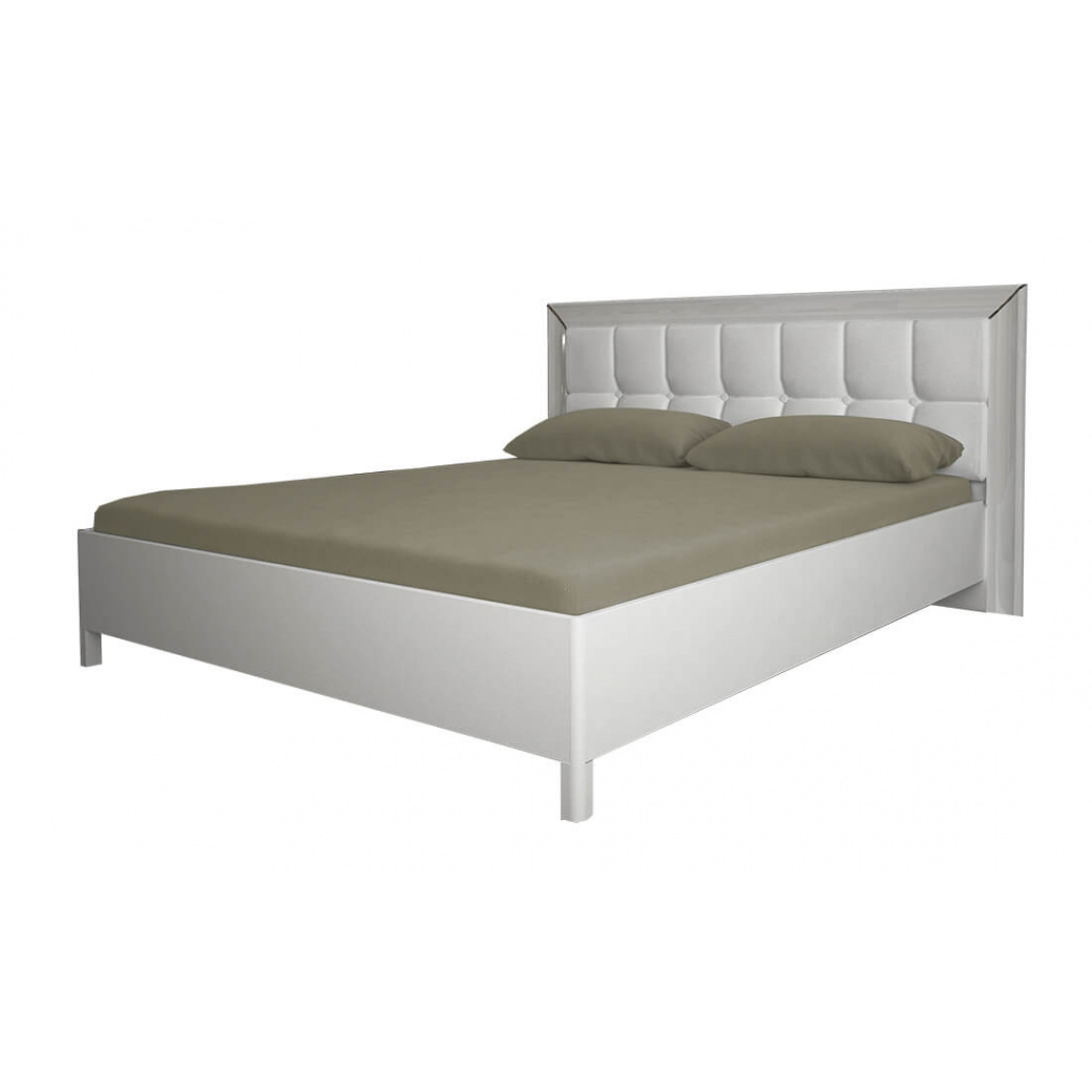 

Кровать двуспальная с мягким изголовьем из ЛДСП 160x200 Белла BL-37-WB MiroMark белый глянец (без каркаса и матраса)