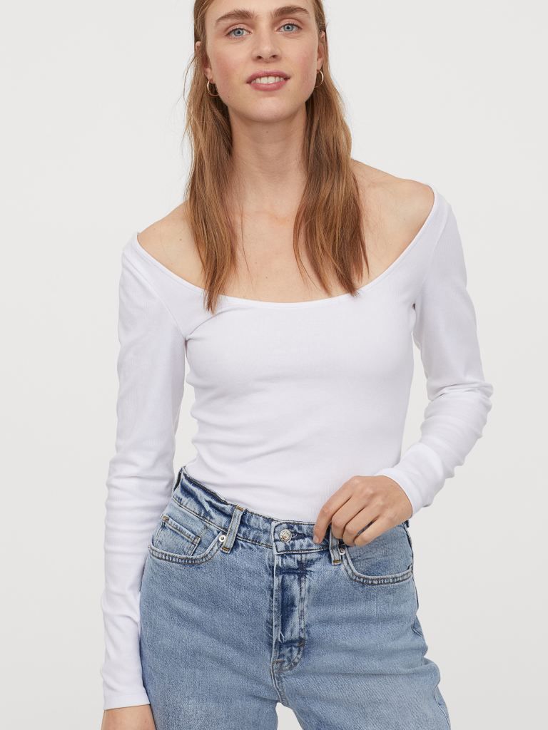 

Лонгслив H&M 825564005a99 XL Белый